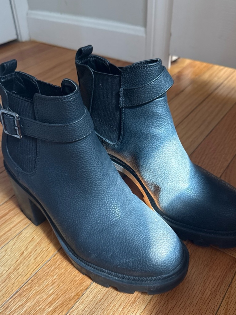 Mix No. 6 Black Platform Ankle Boots with Buckle